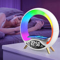 Wireless charger lamp with digital clock display built in bluetooth speaker and colorful ambient lighting