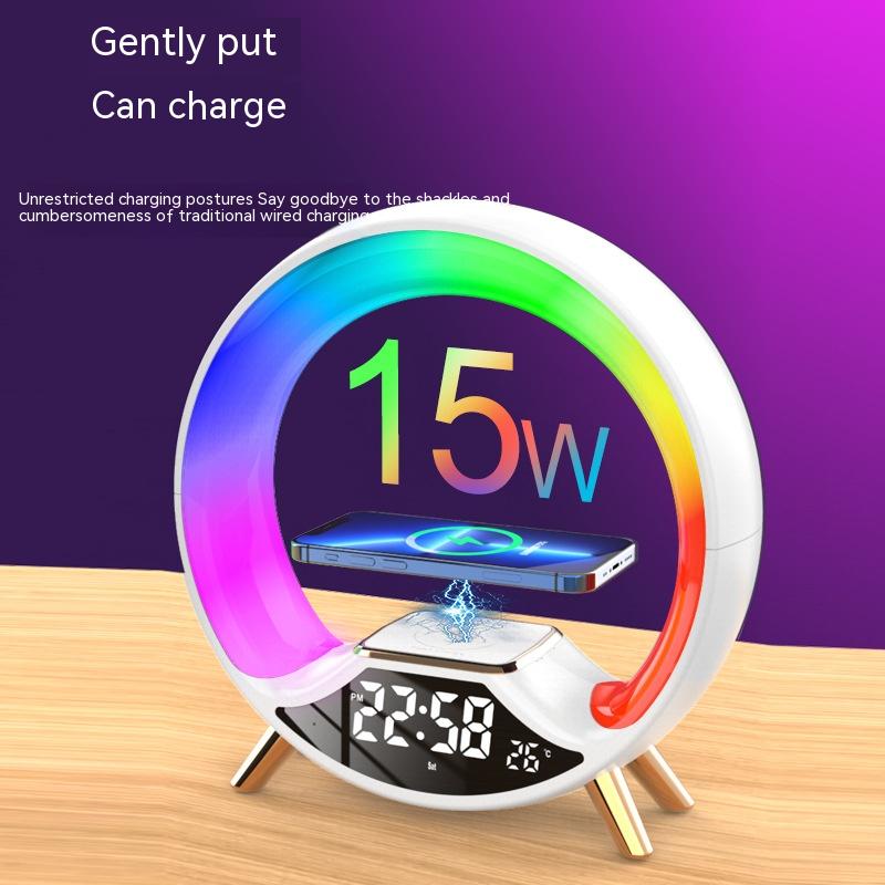 Wireless charger lamp with digital clock display built in bluetooth speaker and colorful ambient lighting — view 3