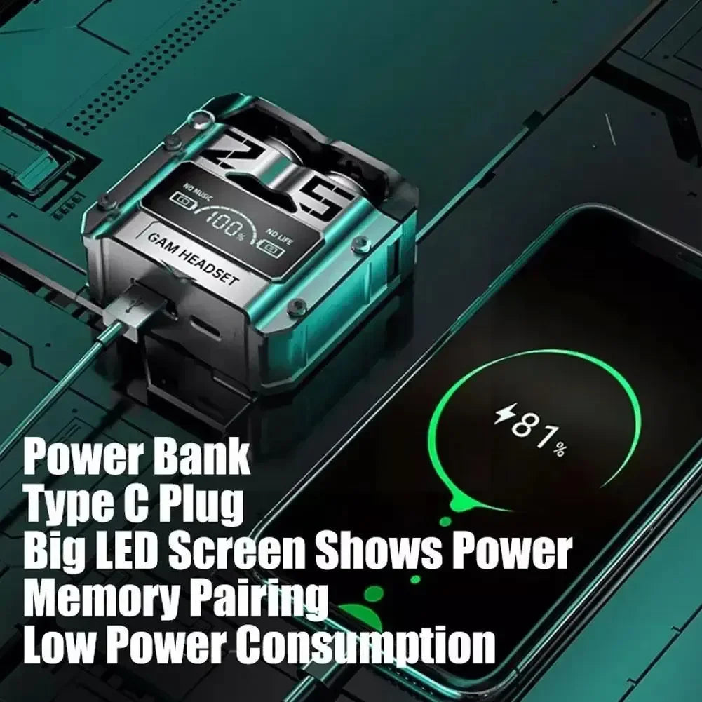 Silver OBA wireless earbuds and charging case with LED battery indicator display. — view 4