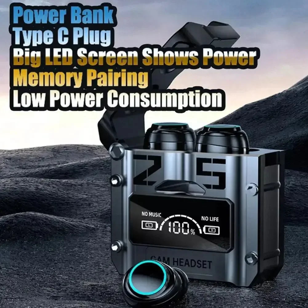 Silver OBA wireless earbuds and charging case with LED battery indicator display. — view 3