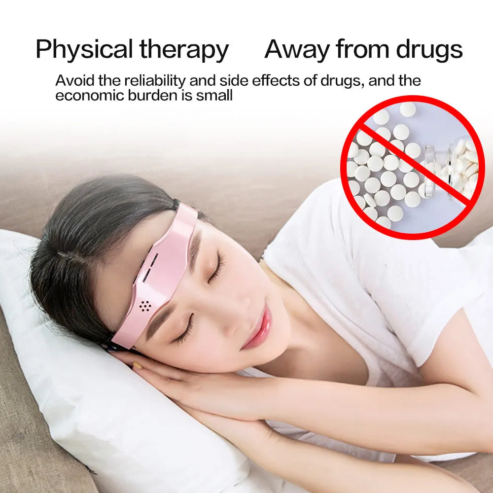Pink wireless sleep aid head massager with adjustable elastic headband for migraine relief — view 4