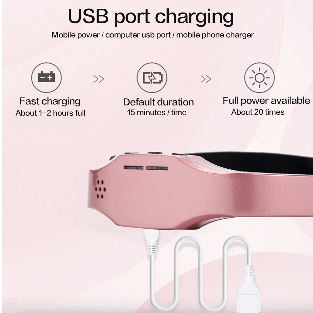 Pink wireless sleep aid head massager with adjustable elastic headband for migraine relief — view 3