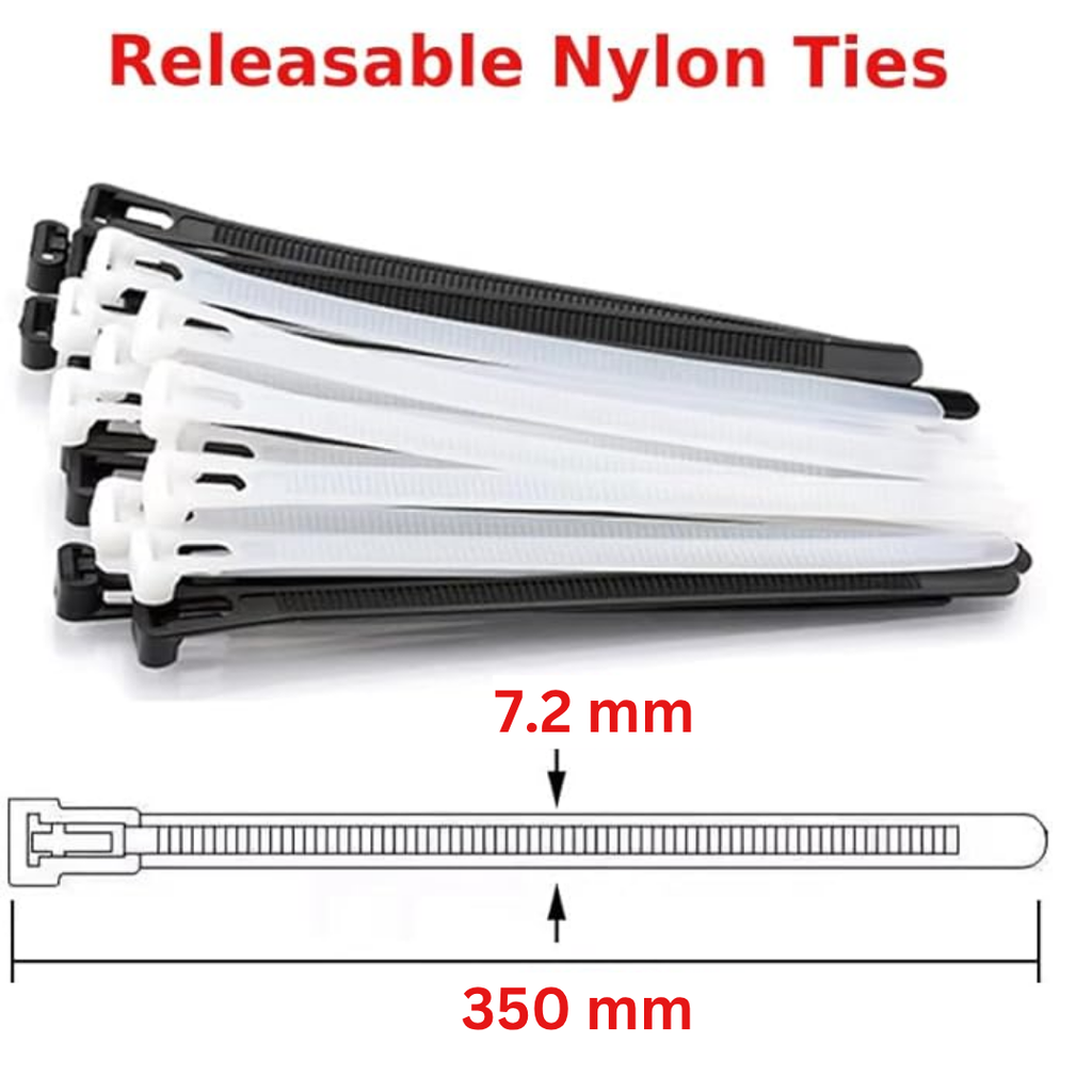 Pack of 100 heavy duty releasable nylon cable ties in 350mm length for organizing wiring — view 2