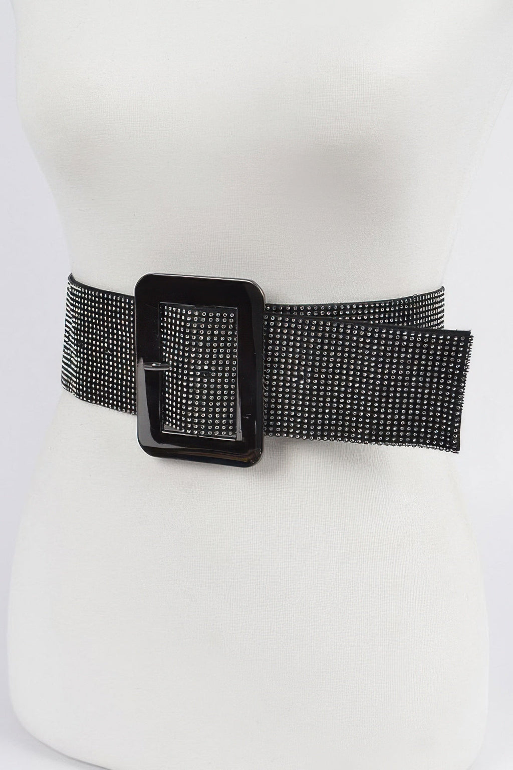 Women's flexible elastic belt featuring a modern square straw buckle and sophisticated contemporary design — view 3
