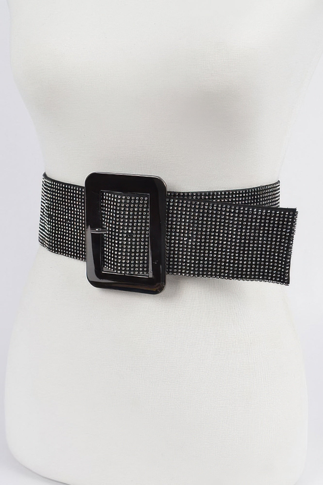 Women's flexible elastic belt featuring a modern square straw buckle and sophisticated contemporary design — view 3