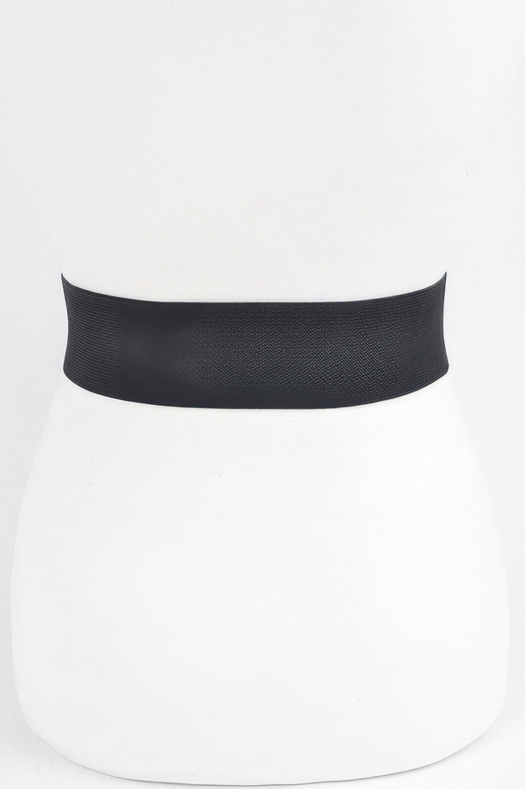 Women's wide elastic statement belt with a bold metallic buckle and faux leather detailing — view 4