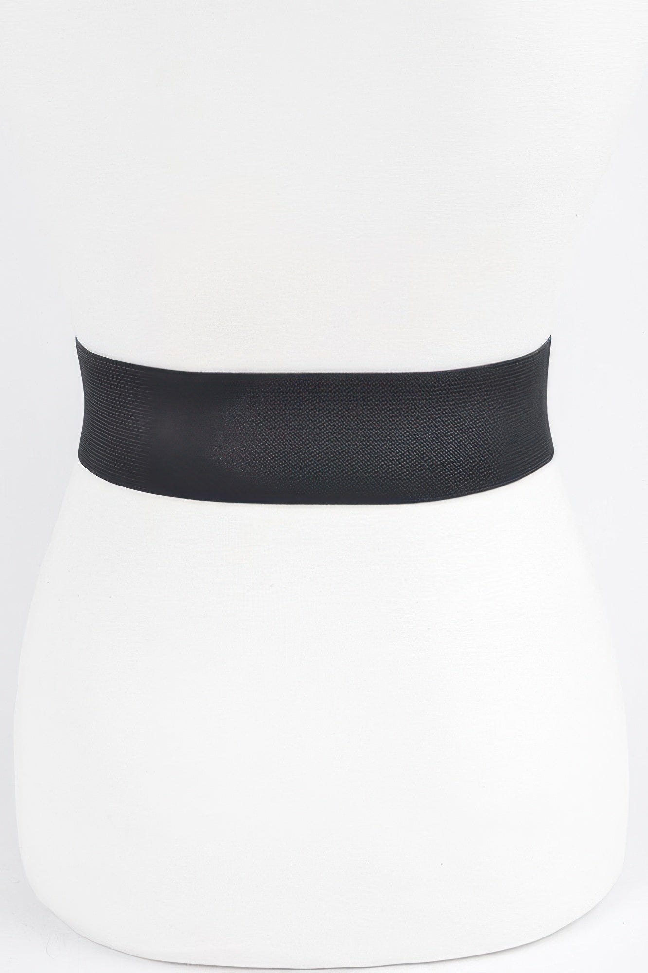 Women's wide elastic statement belt with a bold metallic buckle and faux leather detailing — view 4