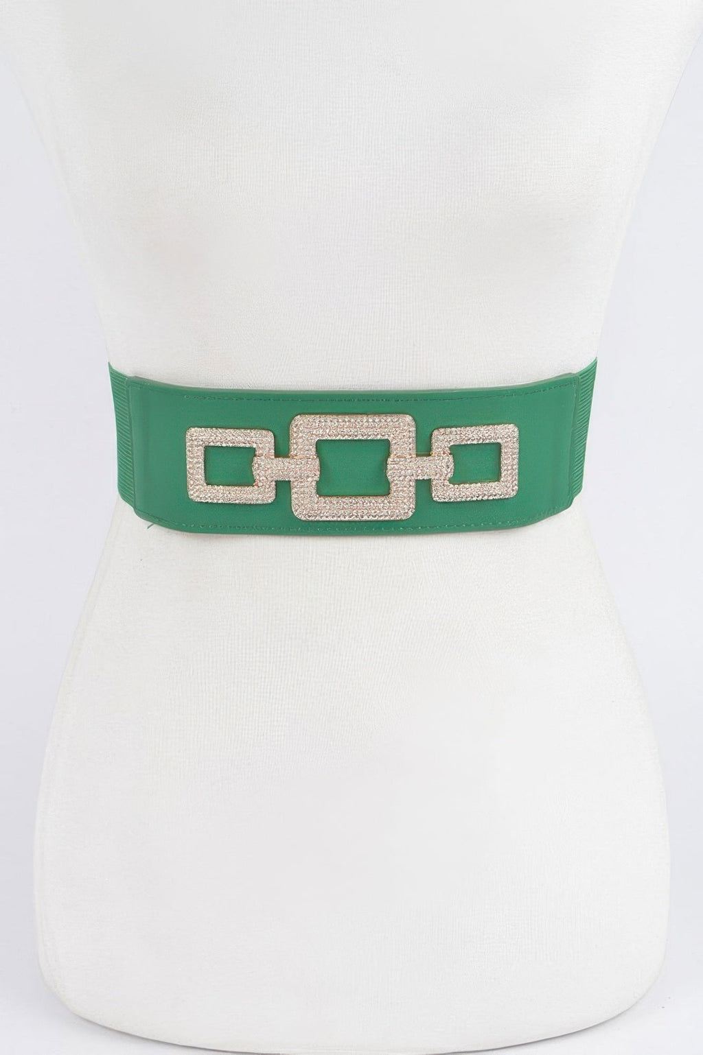 Women's wide stretch belt with rhinestone link detailing and high-shine finish — view 2