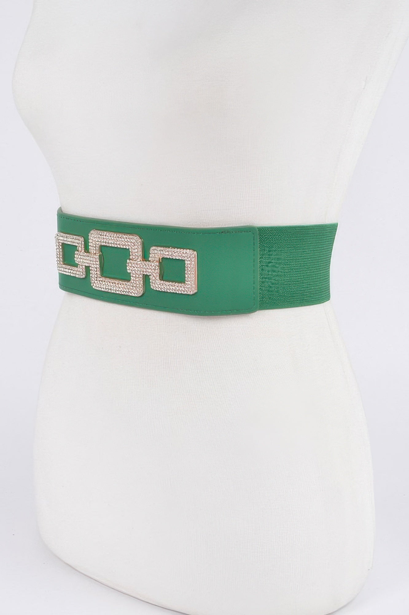 Women's wide stretch belt with rhinestone link detailing and high-shine finish — view 3