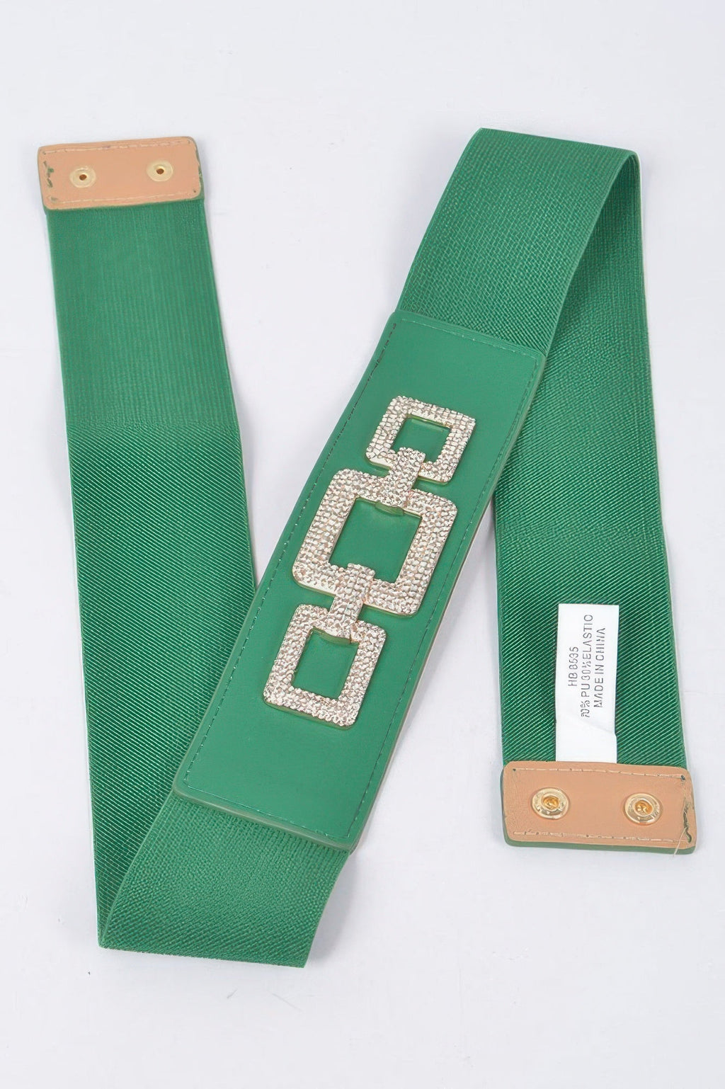 Women's wide stretch belt with rhinestone link detailing and high-shine finish — view 5