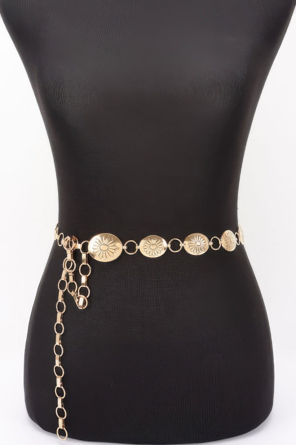 Women's high-fashion floral disc chain belt with a durable iron construction and adjustable length — view 2