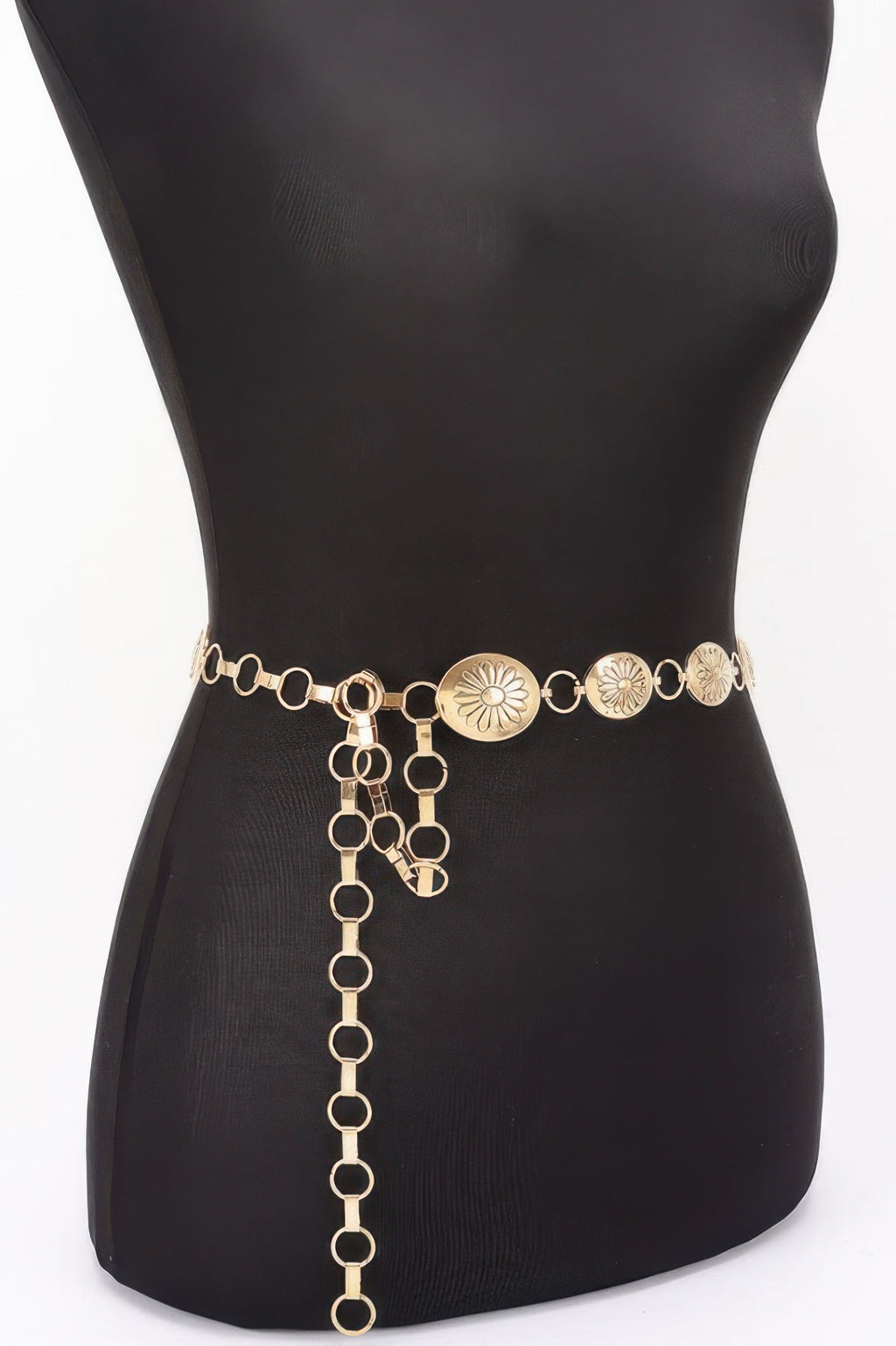 Women's high-fashion floral disc chain belt with a durable iron construction and adjustable length — view 3