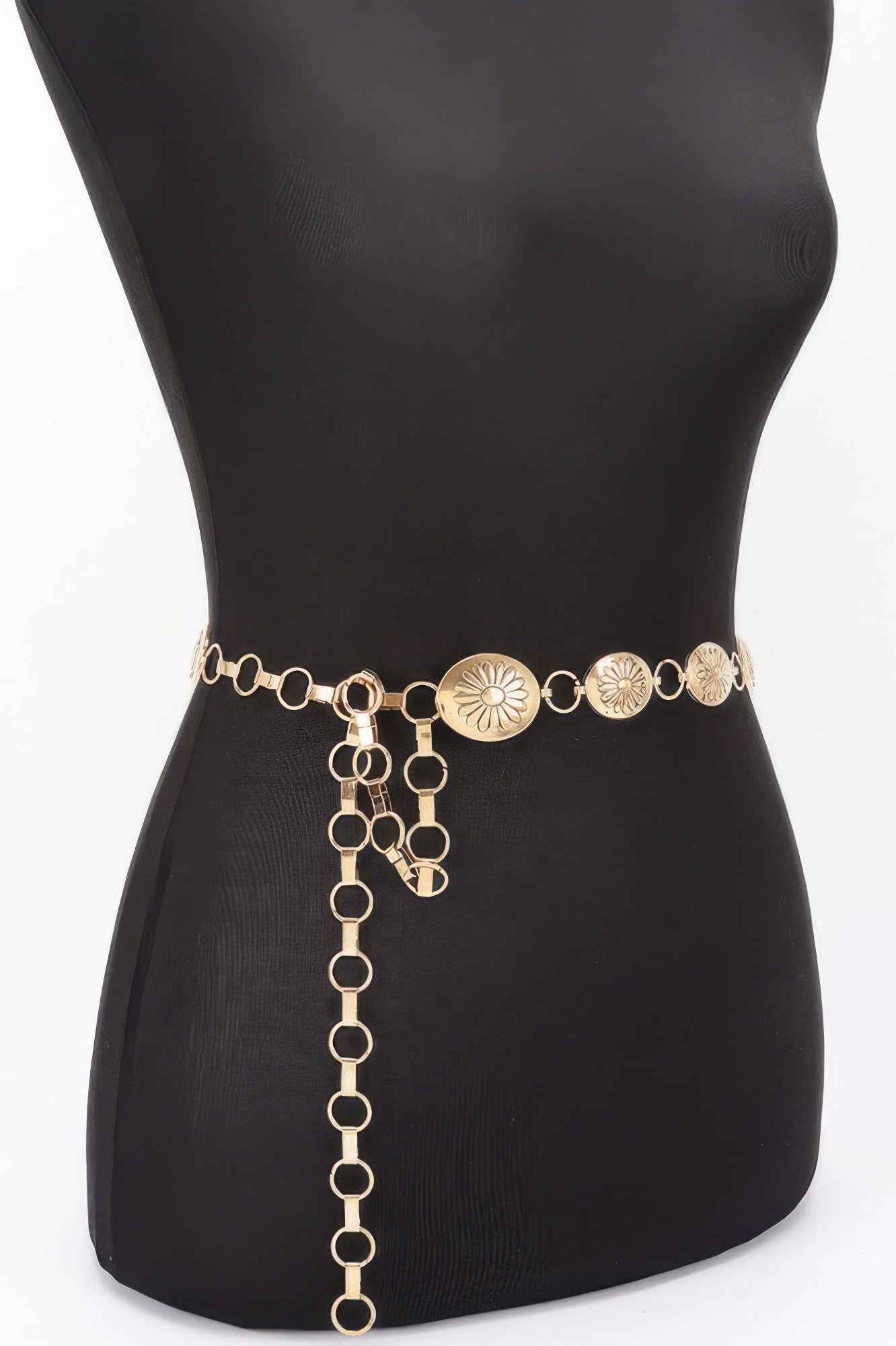 Women's high-fashion floral disc chain belt with a durable iron construction and adjustable length — view 3