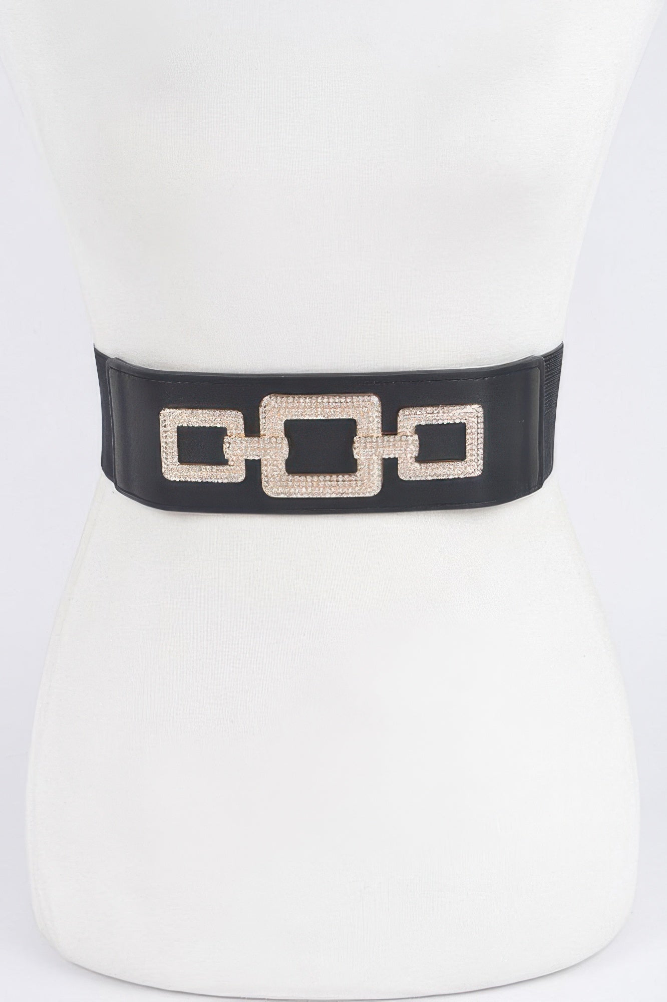 Women's high-fashion stretch belt with vanguard rhinestone link detailing and elastic polyurethane band — view 2