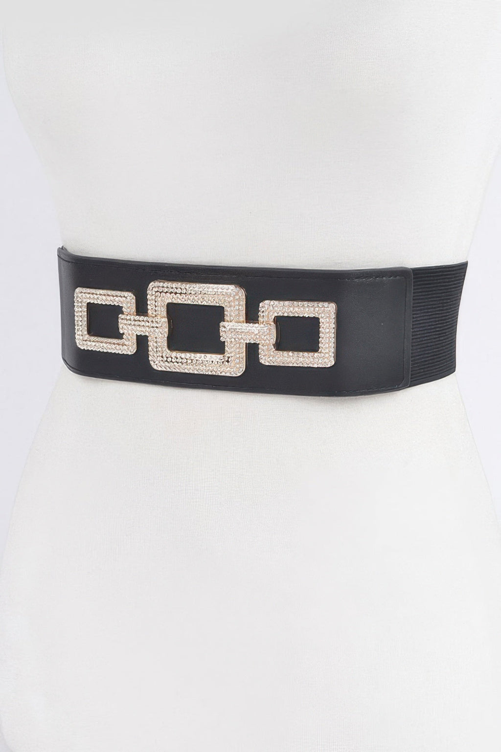 Women's high-fashion stretch belt with vanguard rhinestone link detailing and elastic polyurethane band — view 3