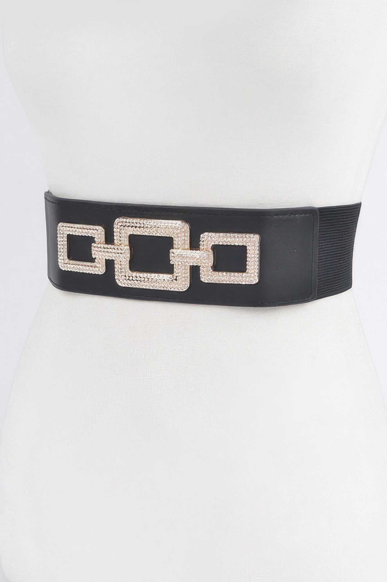 Women's high-fashion stretch belt with vanguard rhinestone link detailing and elastic polyurethane band — view 3