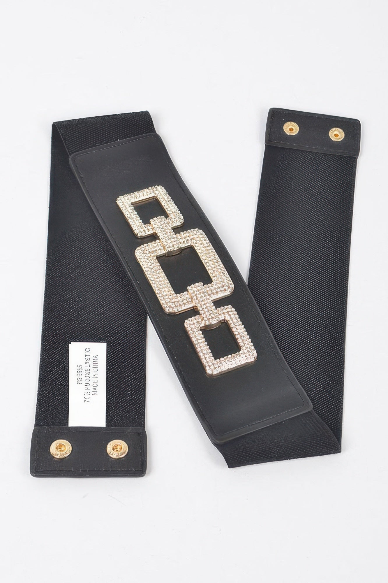 Women's high-fashion stretch belt with vanguard rhinestone link detailing and elastic polyurethane band — view 5