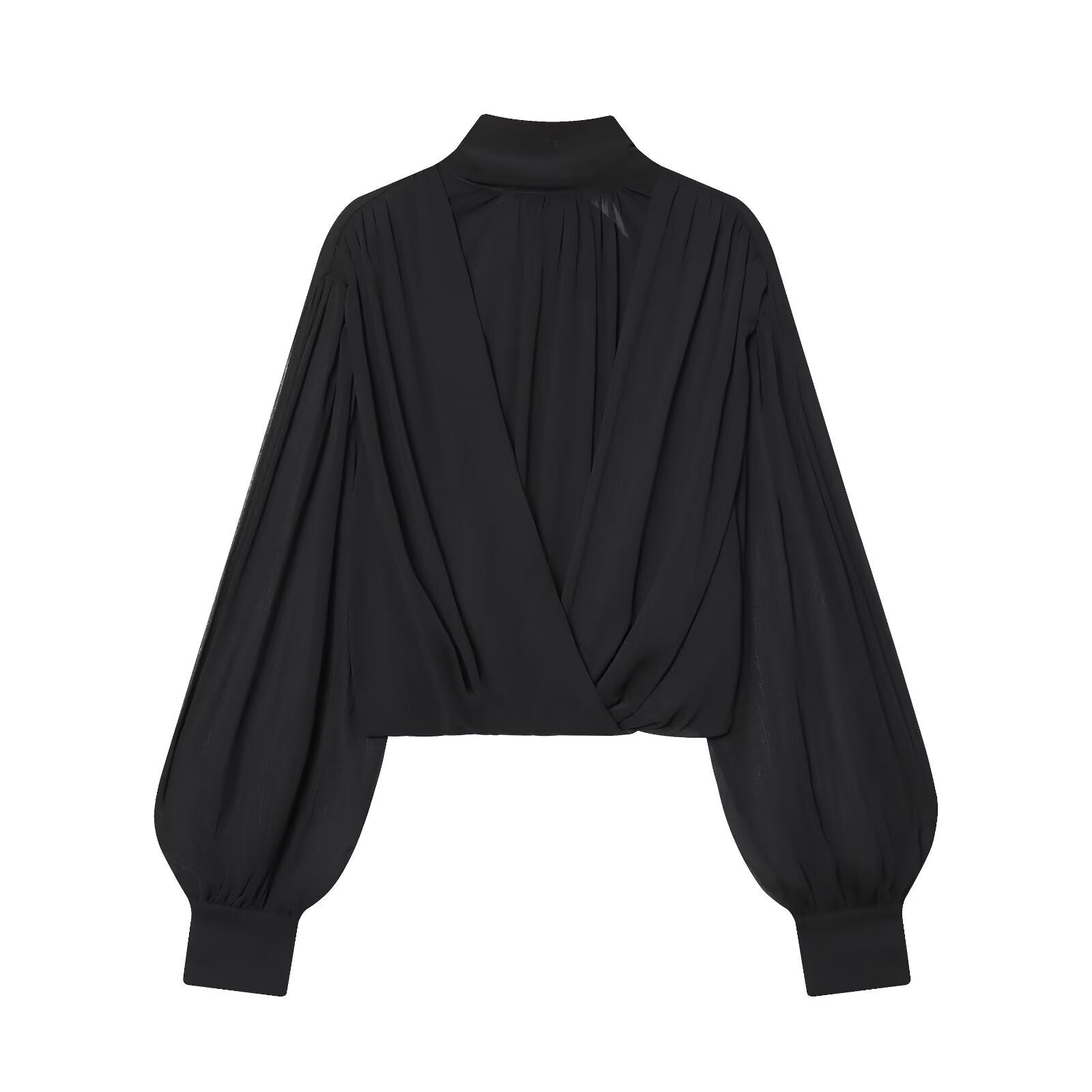 NOLITA women's wrap-inspired blouse featuring a high-neck mock collar and dramatic puff sleeves — view 2