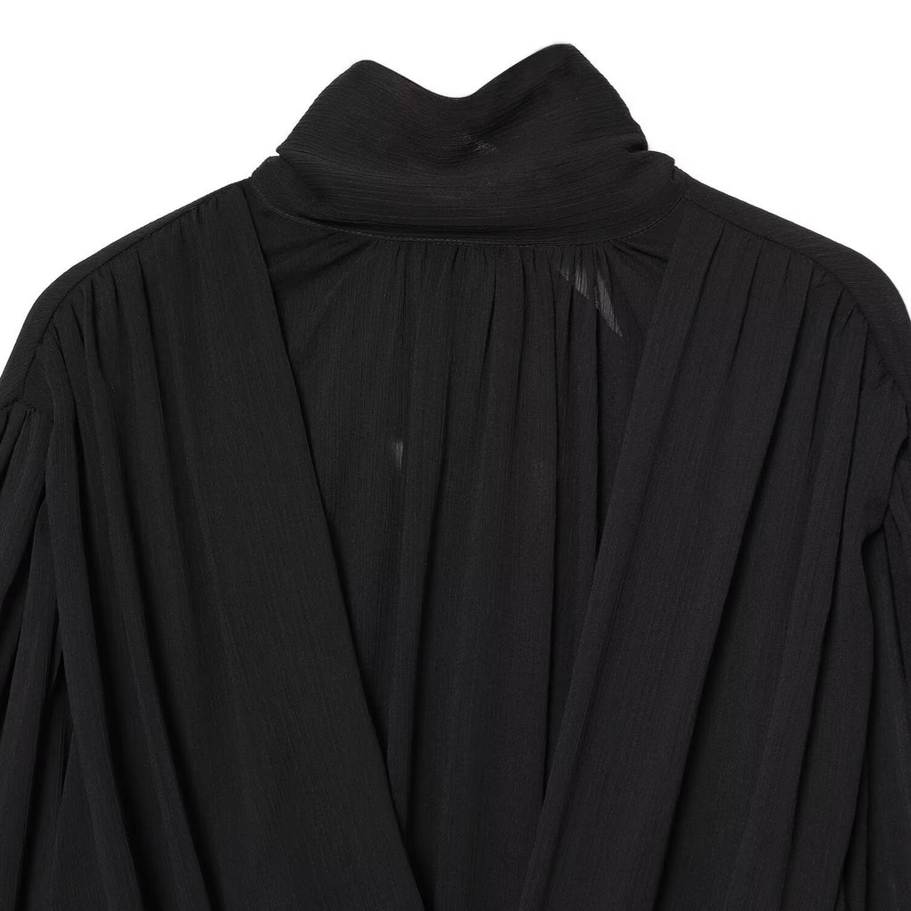 NOLITA women's wrap-inspired blouse featuring a high-neck mock collar and dramatic puff sleeves — view 3