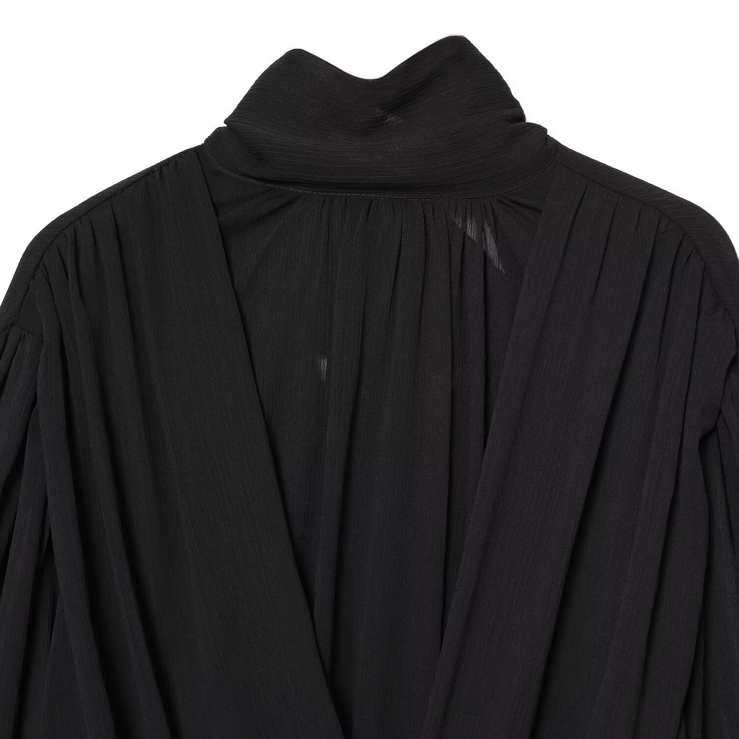 NOLITA women's wrap-inspired blouse featuring a high-neck mock collar and dramatic puff sleeves — view 3