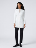Women's sleek tailored mini blazer dress with mandarin collar and covered buttons in premium fabric