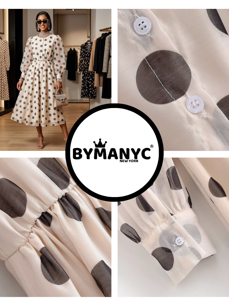 Dorothy polka dot midi dress with puff sleeves elegant women's evening fashion for formal events — view 2