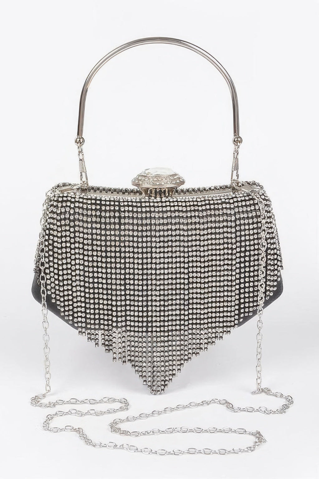 Chelsea rhinestone fringe party clutch, compact women's evening handbag with sparkling mixed metal accents