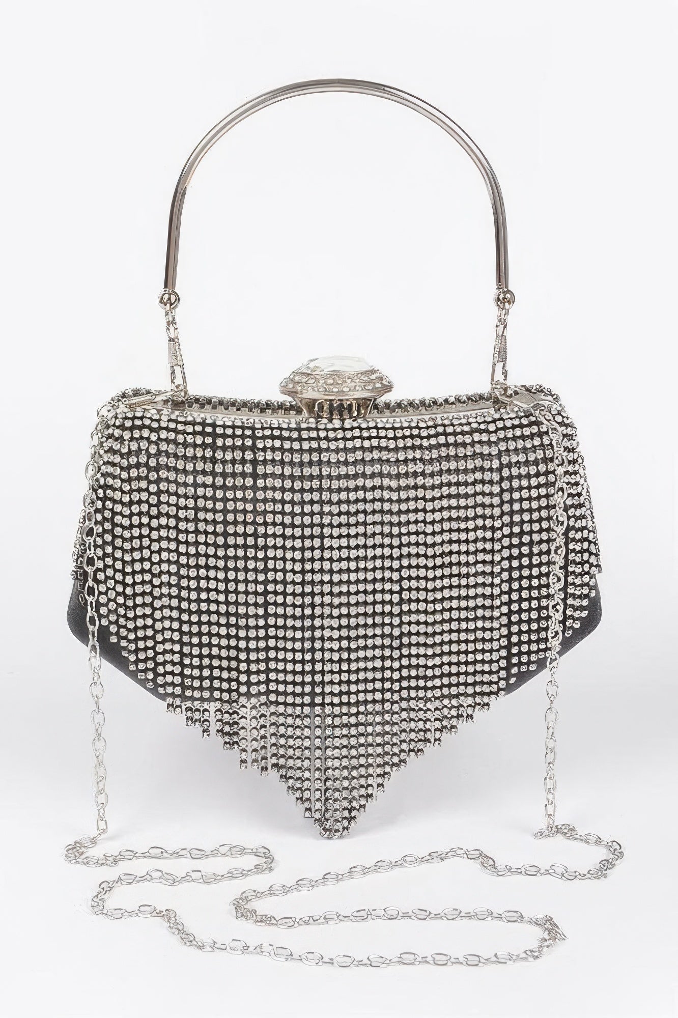 Chelsea rhinestone fringe party clutch, compact women's evening handbag with sparkling mixed metal accents