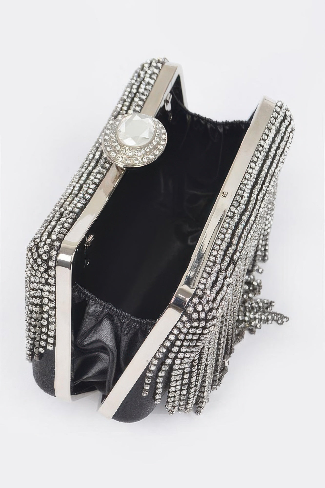 Chelsea rhinestone fringe party clutch, compact women's evening handbag with sparkling mixed metal accents — view 2