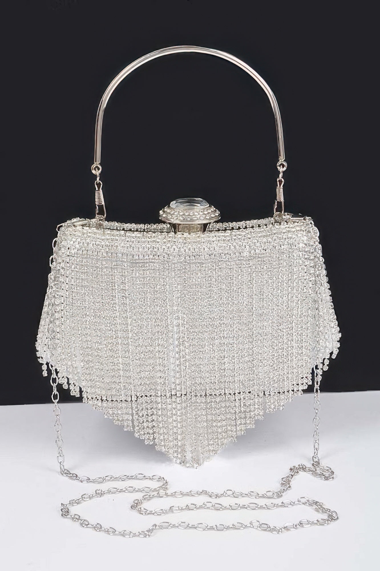 Chelsea rhinestone fringe party clutch, compact women's evening handbag with sparkling mixed metal accents — view 5