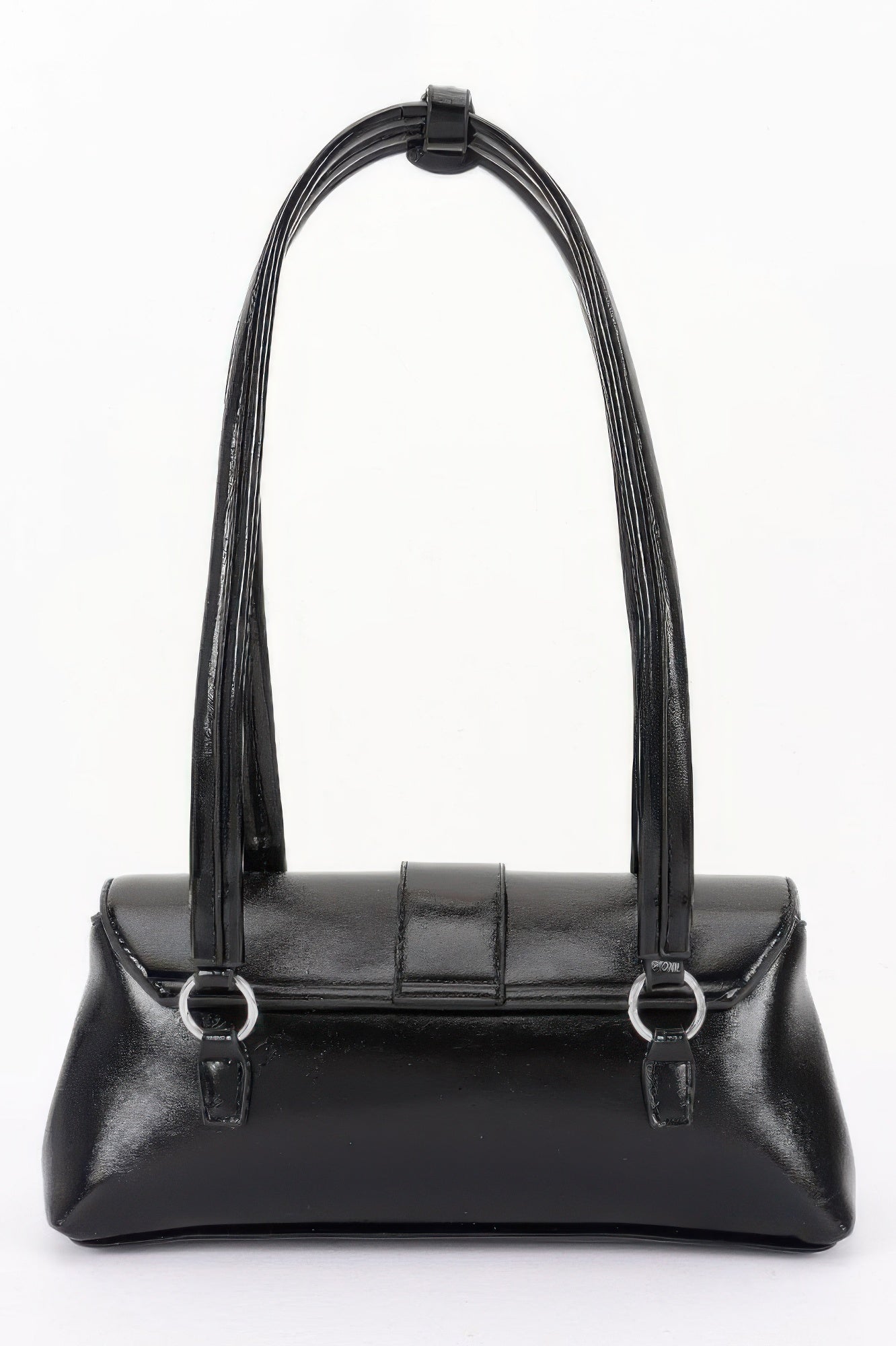Chelsea metal studded vegan leather shoulder bag with adjustable strap and prominent front buckle. — view 3