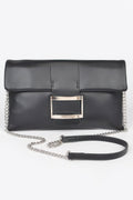 Metallic buckle evening clutch in sleek faux leather with polished hardware for special occasions