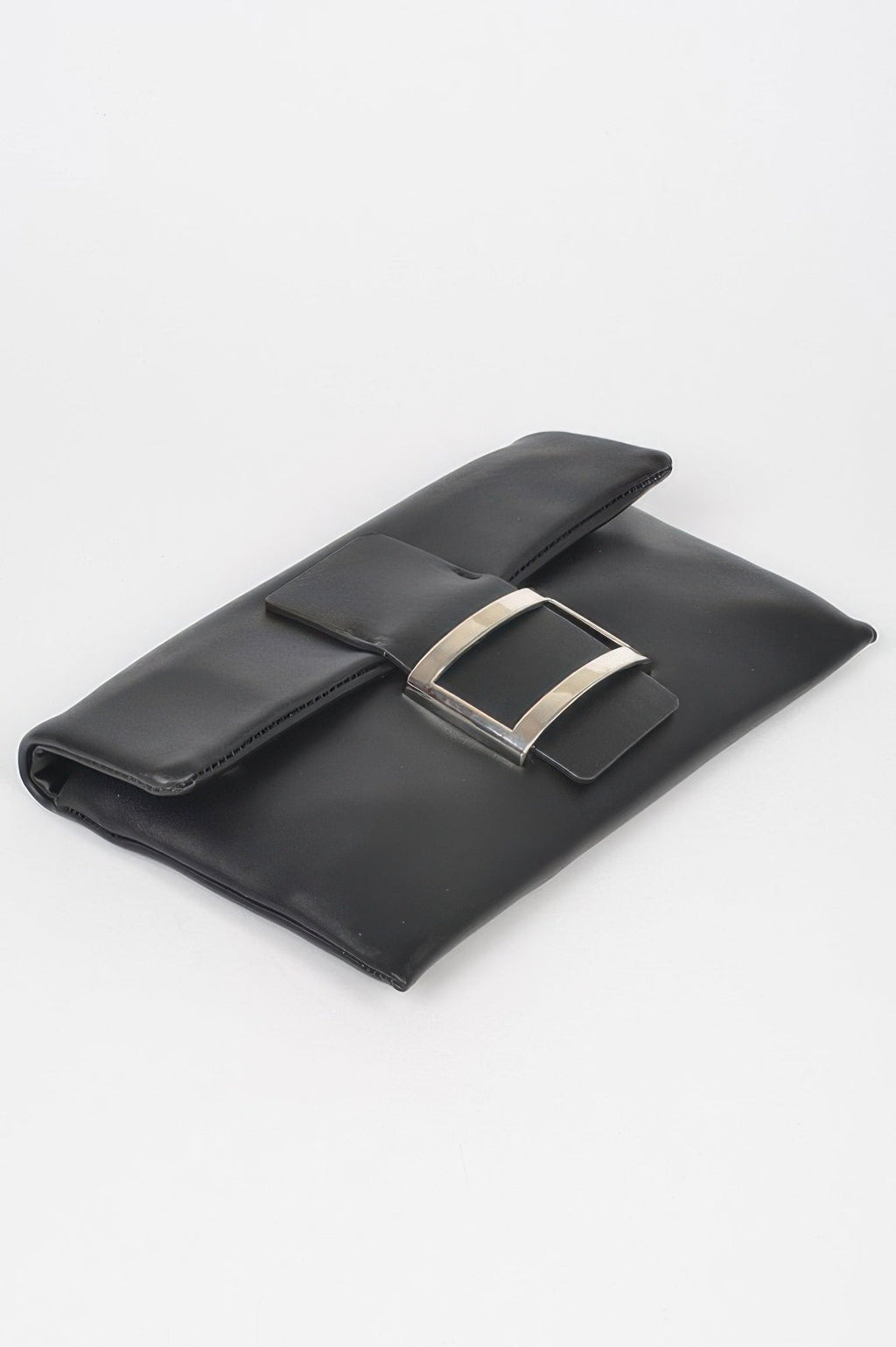 Metallic buckle evening clutch in sleek faux leather with polished hardware for special occasions — view 4