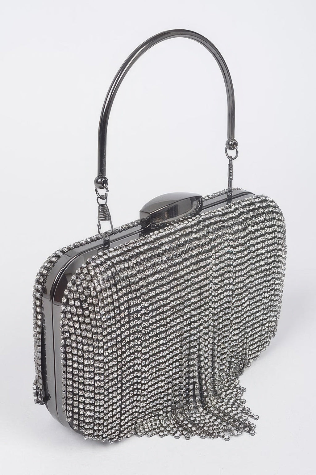 Broadway rhinestone fringe clutch handbag with hard case and shimmering metal accents for formal events — view 3