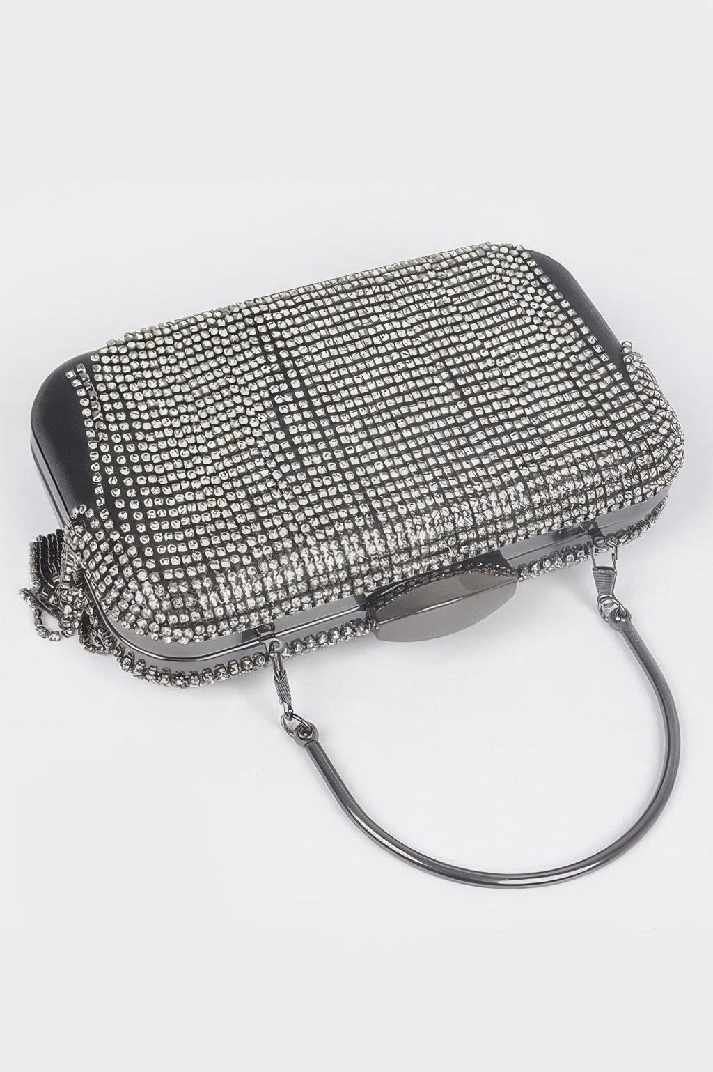 Broadway rhinestone fringe clutch handbag with hard case and shimmering metal accents for formal events — view 4