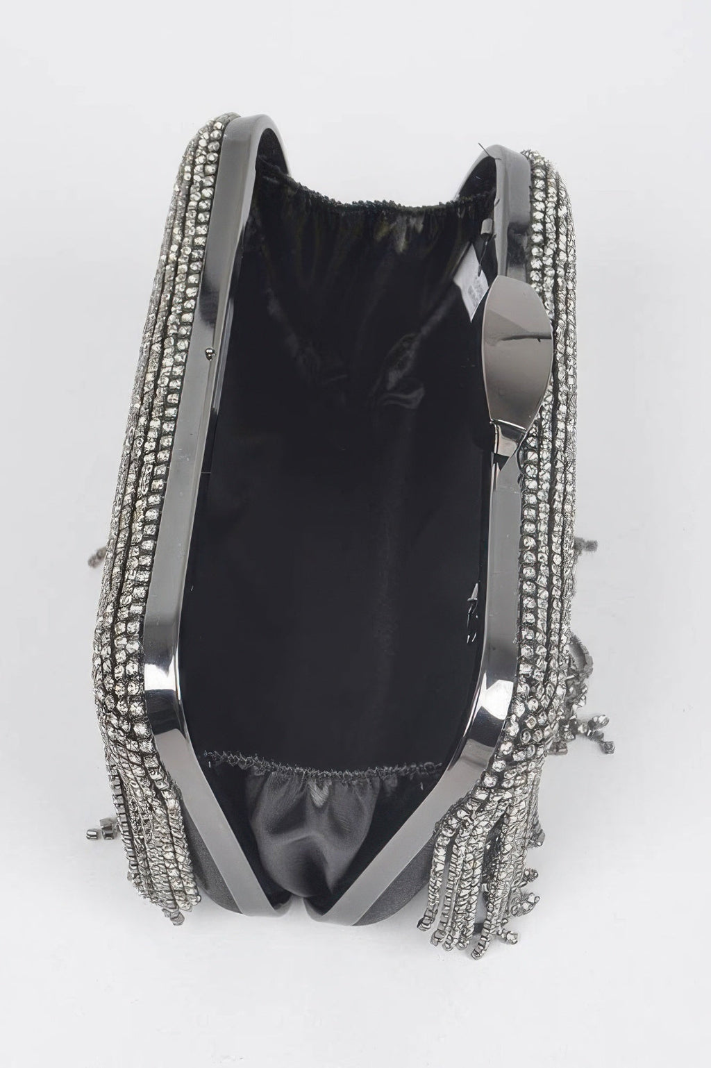Broadway rhinestone fringe clutch handbag with hard case and shimmering metal accents for formal events — view 5