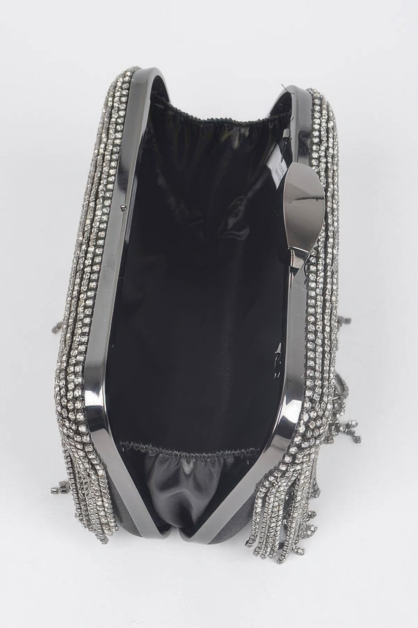 Broadway rhinestone fringe clutch handbag with hard case and shimmering metal accents for formal events — view 5