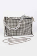 Times Square rhinestone handbag in shimmering silver with mixed metal frame and sleek link chain strap
