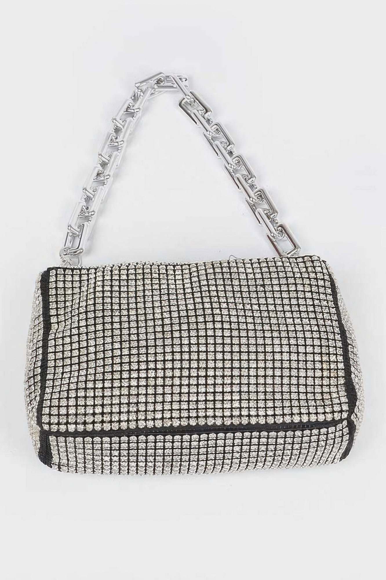 Times Square rhinestone handbag in shimmering silver with mixed metal frame and sleek link chain strap — view 4