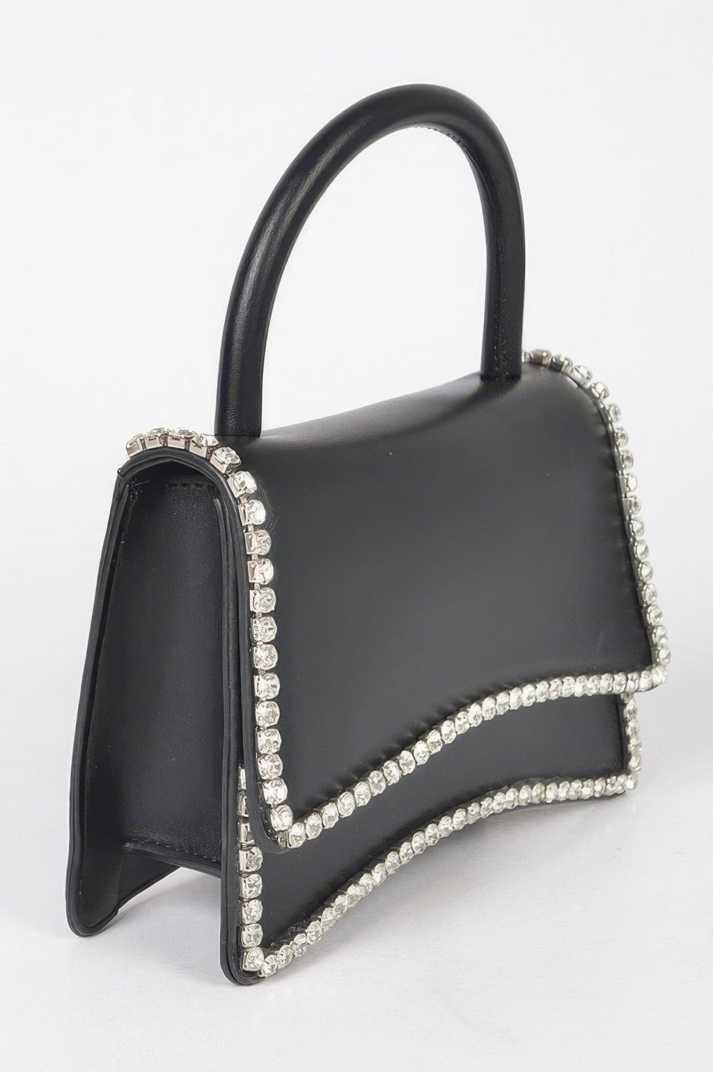 Womens faux leather top handle flap bag with subtle rhinestone embellishments and mixed metal hardware — view 2