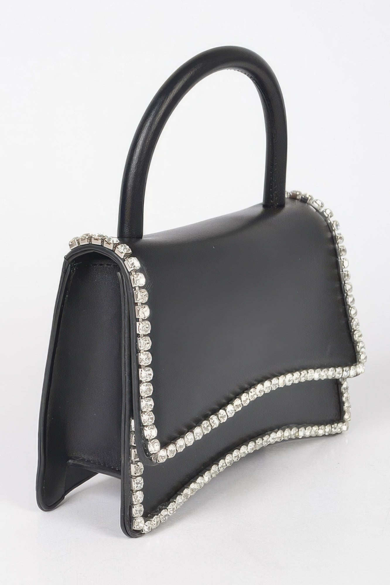 Womens faux leather top handle flap bag with subtle rhinestone embellishments and mixed metal hardware — view 2