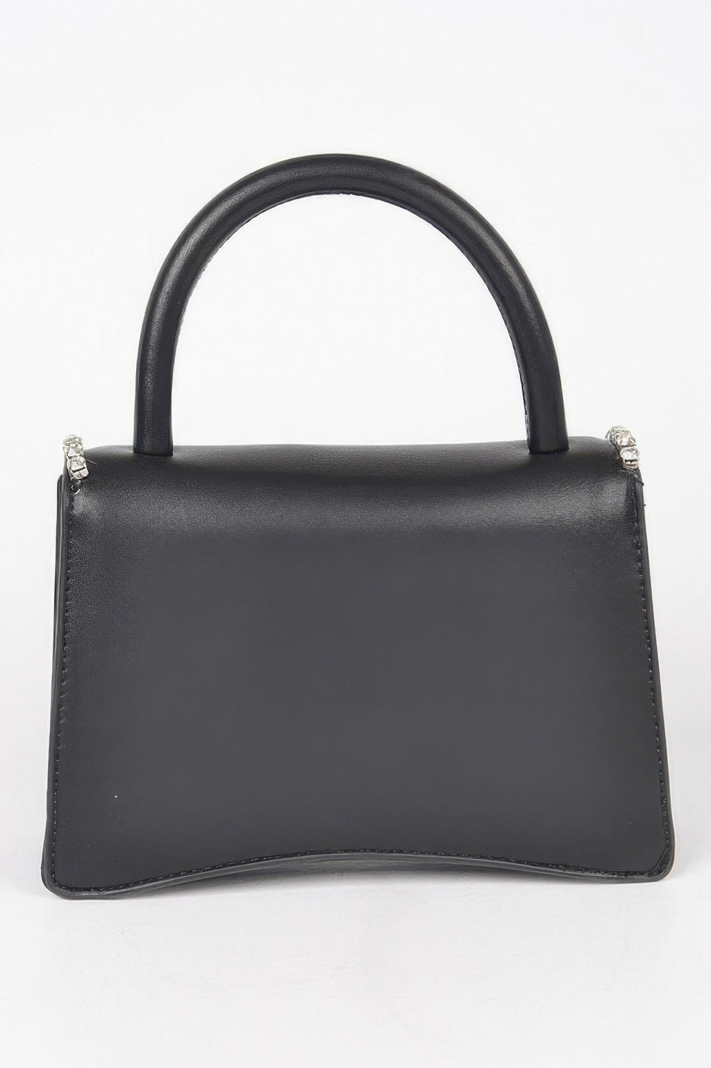Womens faux leather top handle flap bag with subtle rhinestone embellishments and mixed metal hardware — view 3