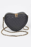 Valentine heart-shaped crossbody handbag with geometric quilted texture and mixed metal hardware