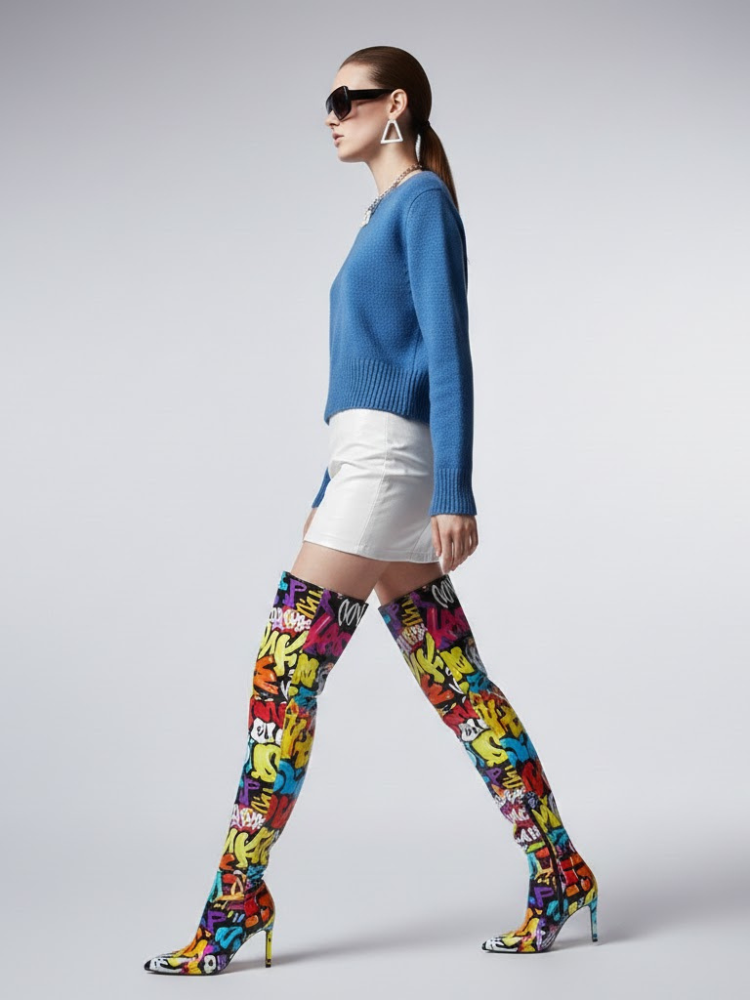 Royal blue women's knit sweater with long sleeves round neck and a modern cropped silhouette — view 2