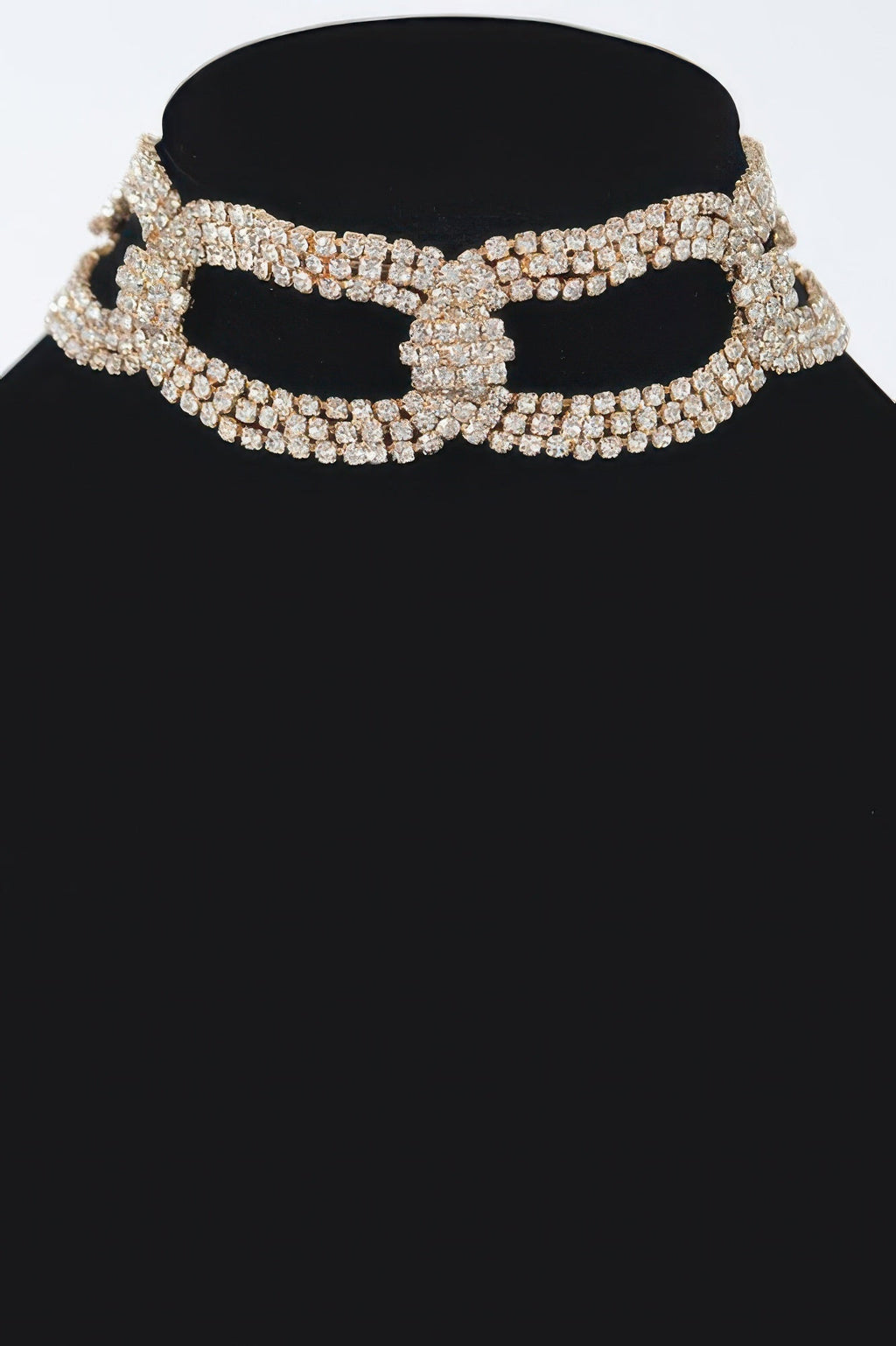 Broadway rhinestone choker necklace with high-clarity crystals on a sleek continuous metallic chain