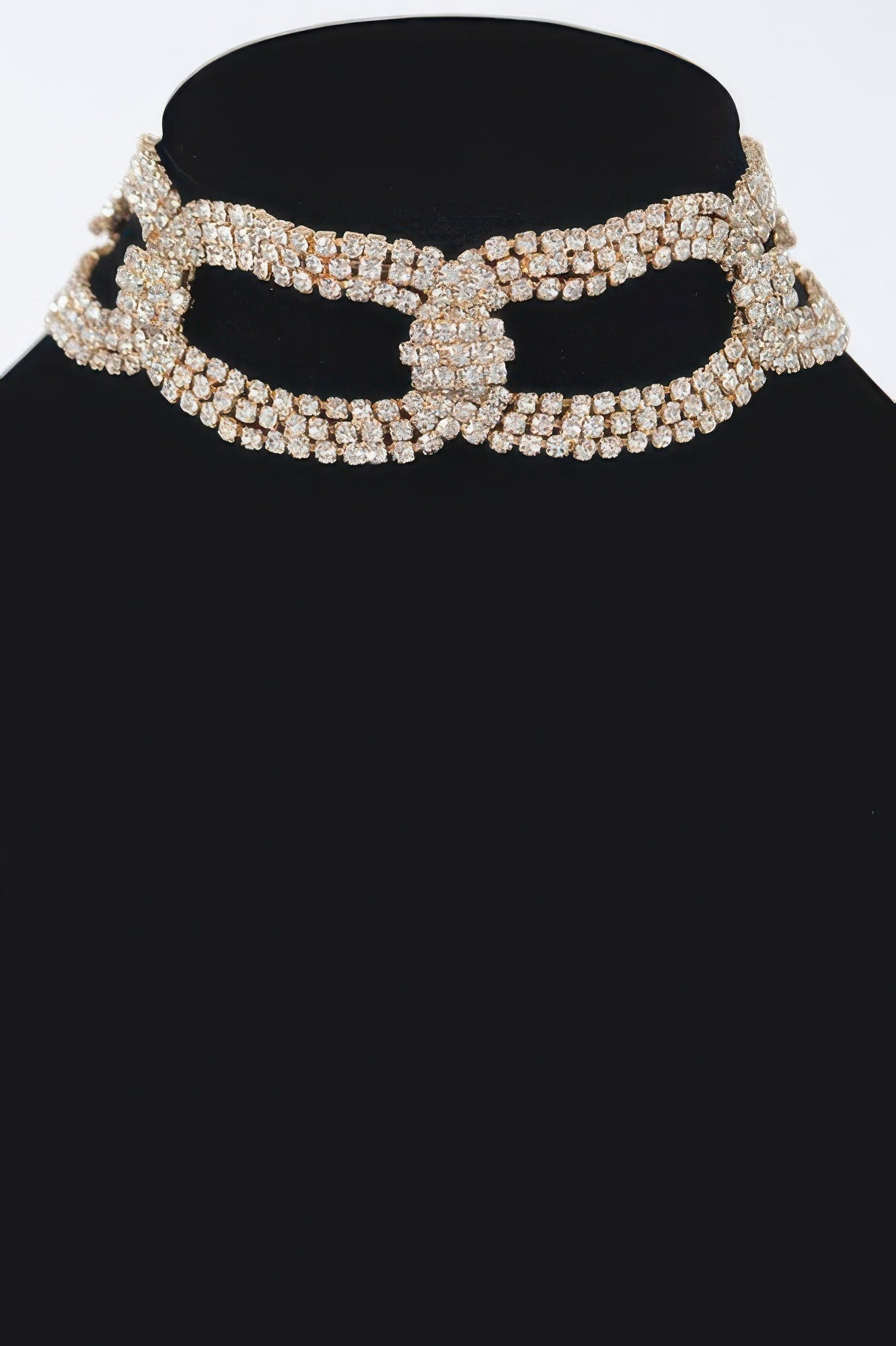 Broadway rhinestone choker necklace with high-clarity crystals on a sleek continuous metallic chain