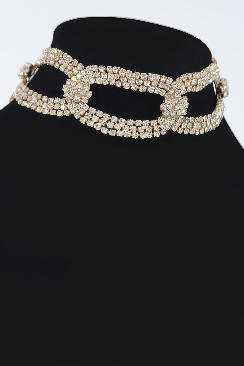 Broadway rhinestone choker necklace with high-clarity crystals on a sleek continuous metallic chain — view 2