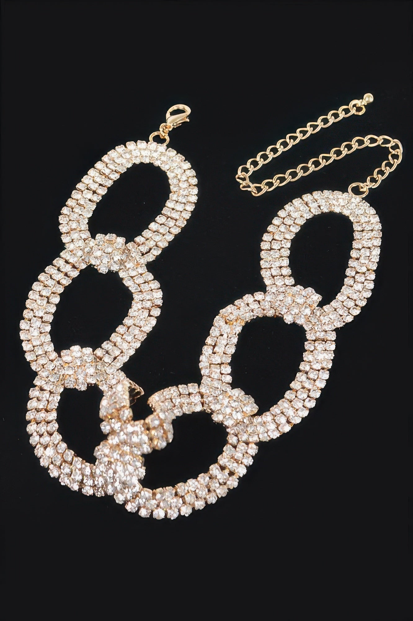 Broadway rhinestone choker necklace with high-clarity crystals on a sleek continuous metallic chain — view 3