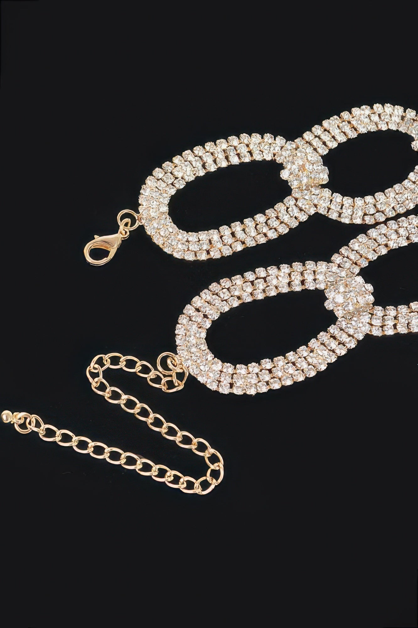 Broadway rhinestone choker necklace with high-clarity crystals on a sleek continuous metallic chain — view 4