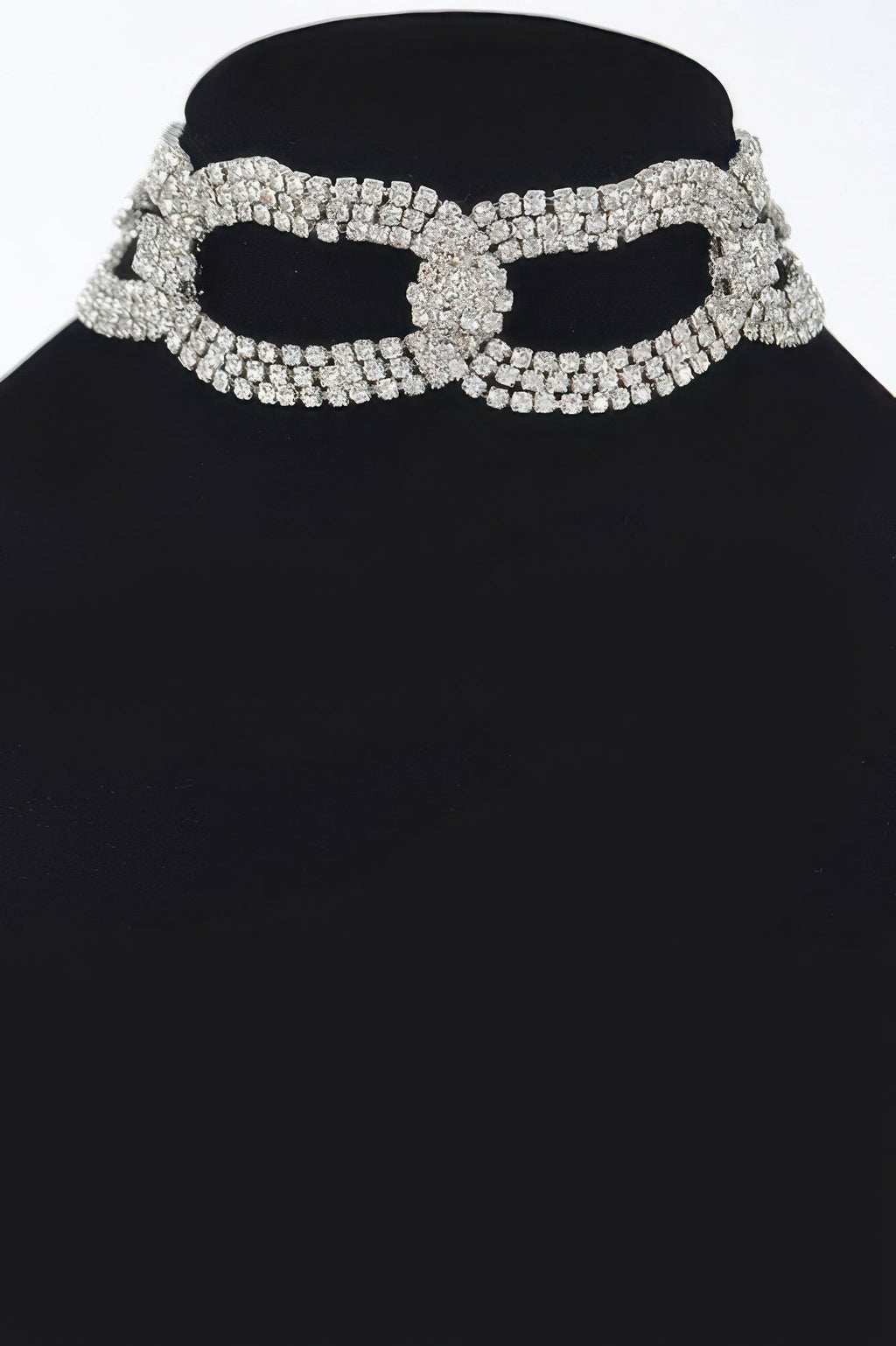 Broadway rhinestone choker necklace with high-clarity crystals on a sleek continuous metallic chain — view 5